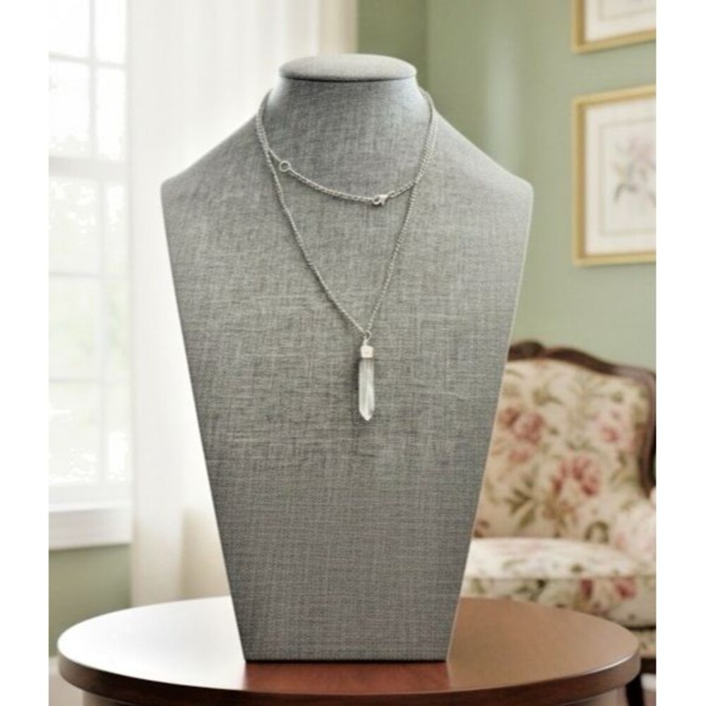 Long Pendant Necklace 38” Chain with 2” Acrylic Crystal Drop Pendant